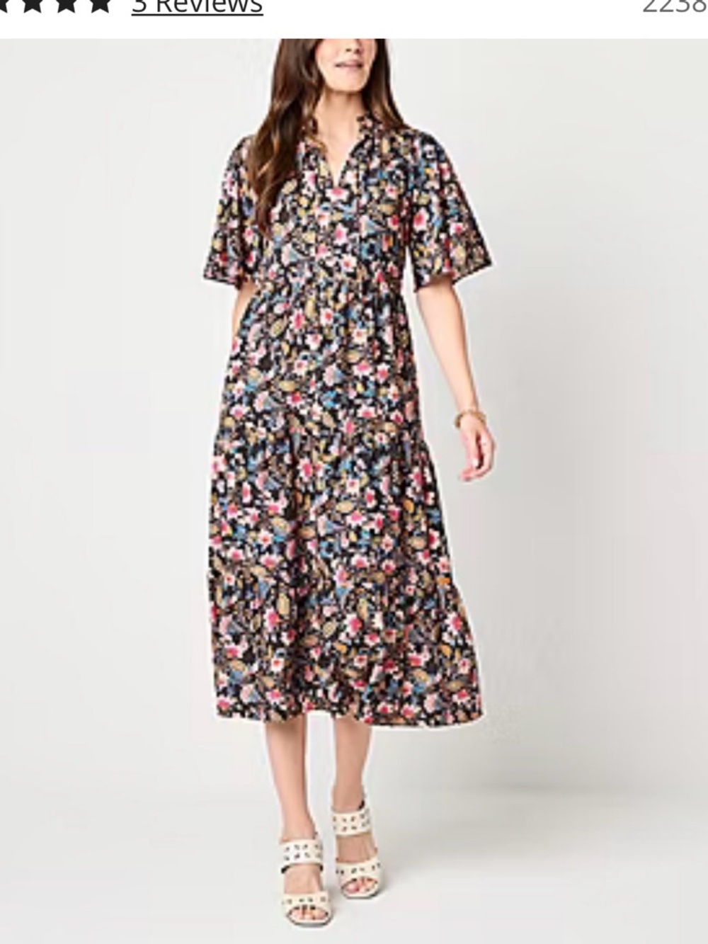 Floral V-Neck Midi Dress in Black and Pink